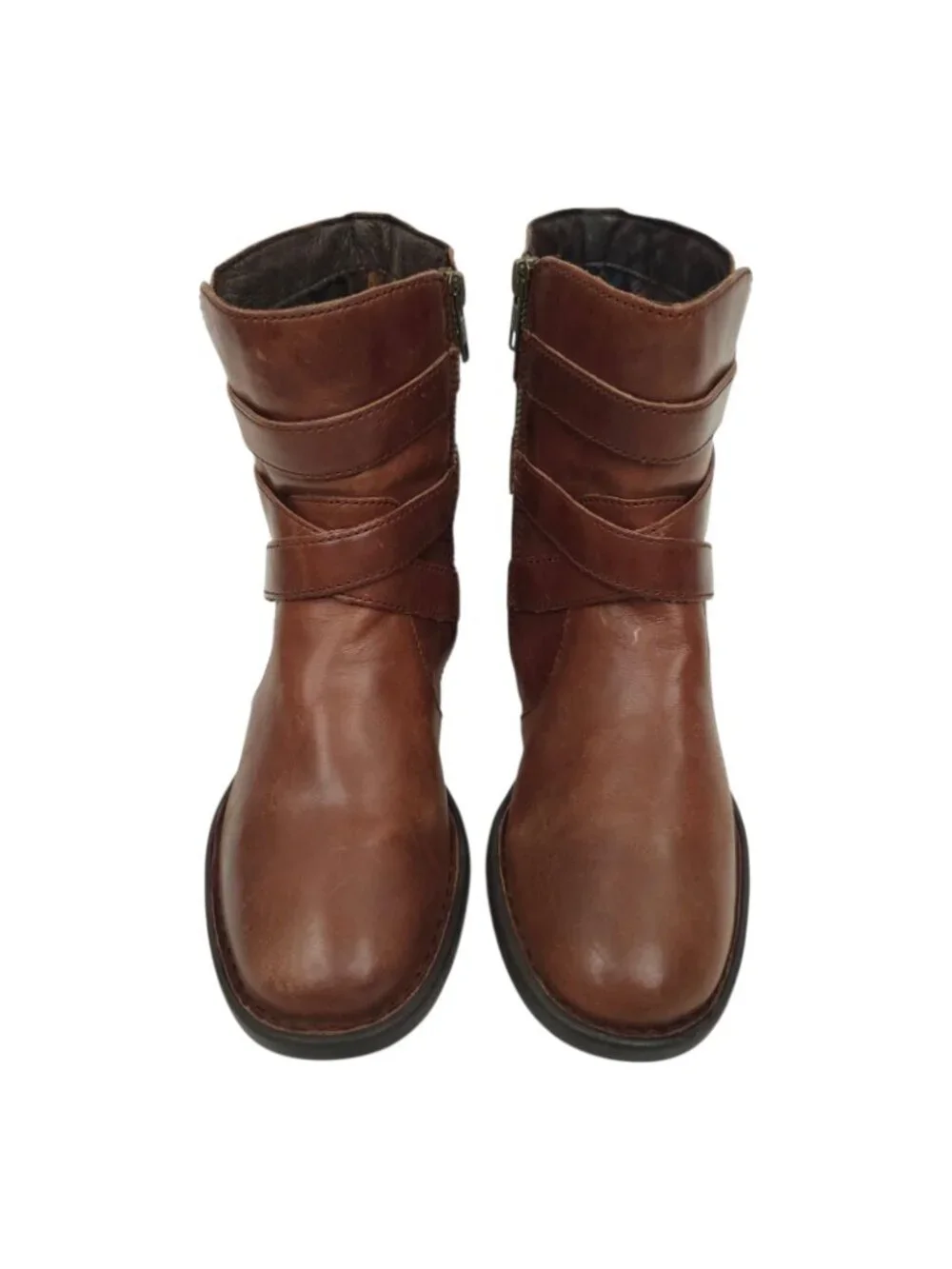 Born Ankle Boots 7.5 Strappy Multi Buckle Side Zip Brown Leather Booties Moto